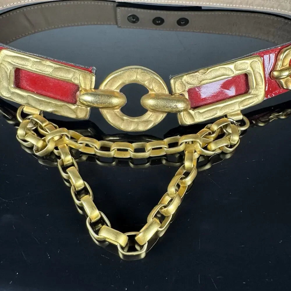 Leatherock Red Leather Belt Gold Hardware 8452 Sz M